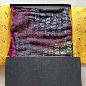 FENDI Monogram Multicolored Rainbow on Black Sheer Scarf | 18" Sq w Gift Box